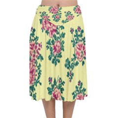 Retro 1880s Flowers Pattern 8 Velvet Flared Midi Skirt by violetheavensky