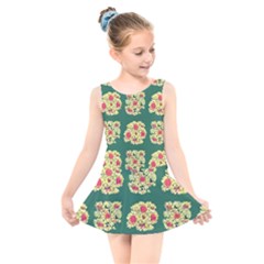 Retro 1880s Flowers Pattern 6 Kids  Skater Dress Swimsuit by violetheavensky