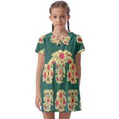 Retro 1880s Flowers Pattern 6 Kids  Asymmetric Collar Dress by violetheavensky