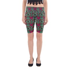 Retro 1880s Flowers Pattern 3 Yoga Cropped Leggings by violetheavensky