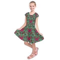 Retro 1880s Flowers Pattern 3 Kids  Short Sleeve Dress by violetheavensky