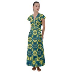 Royal Fractal Pattern 2 Flutter Sleeve Maxi Dress by violetheavensky