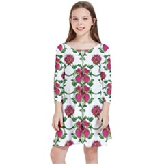 Retro 1880s Flowers Pattern 2 Kids  Quarter Sleeve Skater Dress by violetheavensky