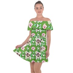 Retro 1880s Flowers Pattern 4 Off Shoulder Velour Dress by violetheavensky