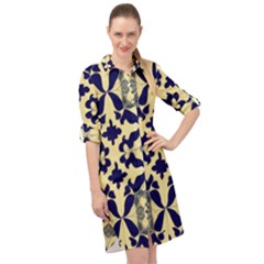 Royal Fractal Pattern 3 Long Sleeve Mini Shirt Dress by violetheavensky