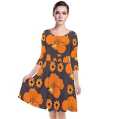 Retro 40s 50s Flowers Pattern Halloween 2 Quarter Sleeve Waist Band Dress by violetheavensky