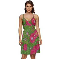 Mid Century Retro Floral 1970s 1960s Pattern 88 V-neck Pocket Summer Dress  by violetheavensky