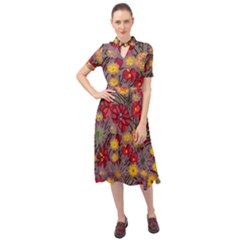 Mid Century Retro Floral 1970s 1960s Pattern 90 Keyhole Neckline Chiffon Dress by violetheavensky