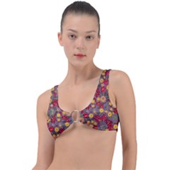 Mid Century Retro Floral 1970s 1960s Pattern 90 Ring Detail Bikini Top by violetheavensky