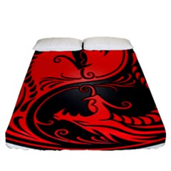 Red Yin Yang Dragons Fitted Sheet (queen Size) by JeffBartels
