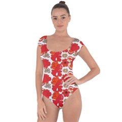 Mid Century Retro Floral 1970s 1960s Pattern 91 Short Sleeve Leotard  by violetheavensky
