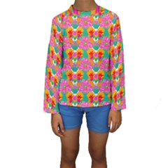 Retro 40s 50s Mexico Flowers Pattern Kids  Long Sleeve Swimwear by violetheavensky