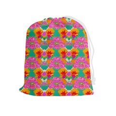 Retro 40s 50s Mexico Flowers Pattern Drawstring Pouch (xl) by violetheavensky