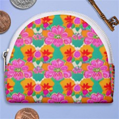 Retro 40s 50s Mexico Flowers Pattern Horseshoe Style Canvas Pouch by violetheavensky