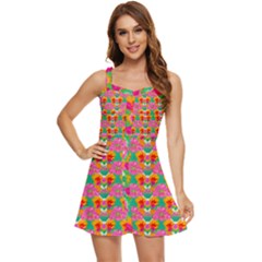 Retro 40s 50s Mexico Flowers Pattern Ruffle Edge Bra Cup Chiffon Mini Dress by violetheavensky