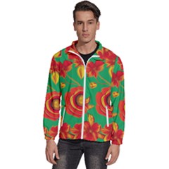 Mid Century Retro Floral 1970s 1960s Pattern 89 Men s High Neck Windbreaker by violetheavensky
