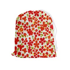 Mid Century Retro Floral 1970s 1960s Pattern 92 Drawstring Pouch (xl) by violetheavensky