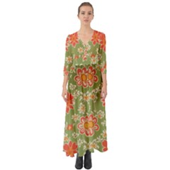 Retro 40s 50s Mexico Flowers Pattern 3 Button Up Boho Maxi Dress by violetheavensky