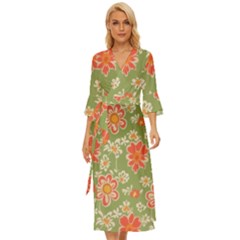 Retro 40s 50s Mexico Flowers Pattern 3 Midsummer Wrap Dress by violetheavensky