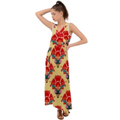 Retro 40s 50s Mexico Flowers Pattern 4 V-neck Chiffon Maxi Dress by violetheavensky