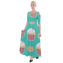 Retro 40s 50s Cupcake Pattern 3 Half Sleeves Maxi Dress by violetheavensky