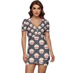 Retro 40s 50s Cupcake Pattern 4 Low Cut Cap Sleeve Mini Dress by violetheavensky