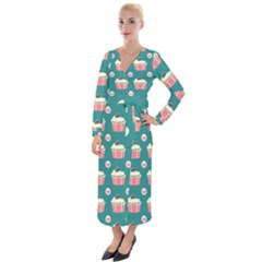 Retro 40s 50s Cupcake Pattern 2 Velvet Maxi Wrap Dress by violetheavensky