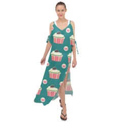 Retro 40s 50s Cupcake Pattern 2 Maxi Chiffon Cover Up Dress by violetheavensky