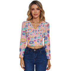 Ice Cream Donut Sweets Candie Long Sleeve V-neck Top by Apenda