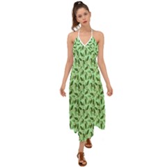 Leaves Pattern Texture Seamless Halter Tie Back Dress  by Hannah976