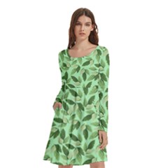 Leaves Pattern Texture Seamless Long Sleeve Knee Length Skater Dress With Pockets by Hannah976
