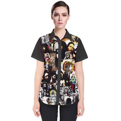 Jesus Christ Modern Halftone Pattern Women s Short Sleeve Shirt by snek