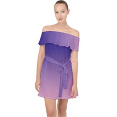 Navy Blue To Cotton Candy Pink Linear Gradient Off Shoulder Chiffon Dress by GradientsOmbre