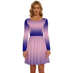 Navy Blue To Cotton Candy Pink Bilinear Gradient Long Sleeve Wide Neck Velvet Dress by GradientsOmbre
