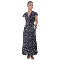 Brown Giraffe Pattern Flutter Sleeve Maxi Dress by DinkovaArt