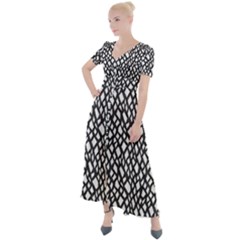 Black White Snake Pattern Button Up Short Sleeve Maxi Dress by DinkovaArt