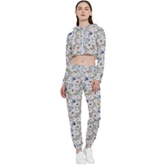 Grey Roses Cropped Zip Up Lounge Set by DinkovaArt