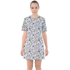 Roses Grey Roses Sixties Short Sleeve Mini Dress by DinkovaArt