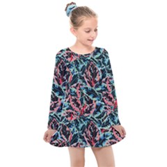 Leaves Nature Pattern Patterns Colorful Kids  Long Sleeve Dress by Tsamara