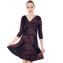 Leaves Plant Contrast Carved Nature Quarter Sleeve Front Wrap Dress by Tsamara