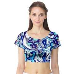 Trippy Dippy Bears Blue Dancing Greatful Dead Skull Steal Your Face Short Sleeve Crop Top by Salmanaz77