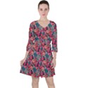 Red Flowers 2 Quarter Sleeve Ruffle Waist Dress View1