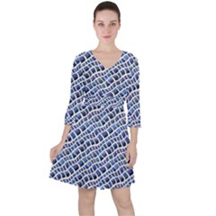 Blue Snake Quarter Sleeve Ruffle Waist Dress by DinkovaArt