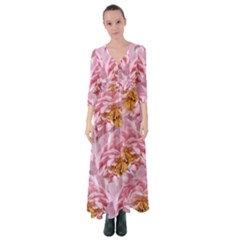 Peonies Nature Bloom Blossom Pink Button Up Maxi Dress by Tsamara