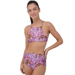 Peonies Nature Bloom Blossom Pink Halter Tankini Set by Tsamara