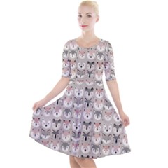 Cute Animals Quarter Sleeve A-line Dress With Pockets by DinkovaArt