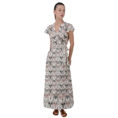 Cute Animals Flutter Sleeve Maxi Dress by DinkovaArt