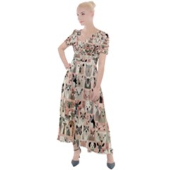 Happy Animals Button Up Short Sleeve Maxi Dress by DinkovaArt