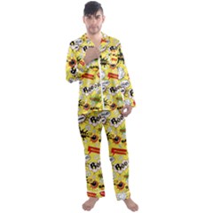 Cartoon Comics Pattern Men s Long Sleeve Satin Pajamas Set by Posterlux