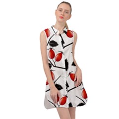 Rose Hip Pattern Branches Autumn Sleeveless Shirt Dress by Hannah976